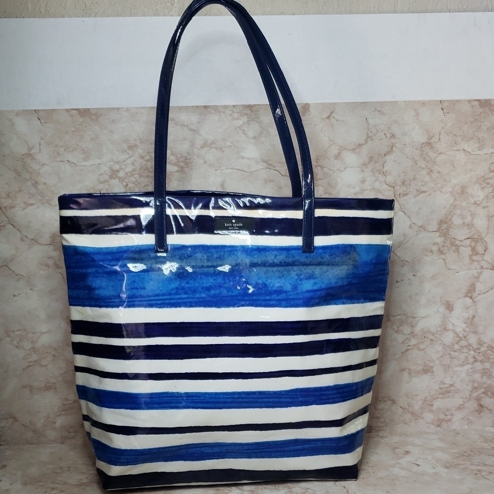 Kate Spade Blue Striped Plastic Tote Bag